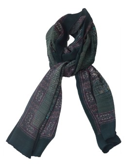 Crepe Silk Scarf - Green Abstract