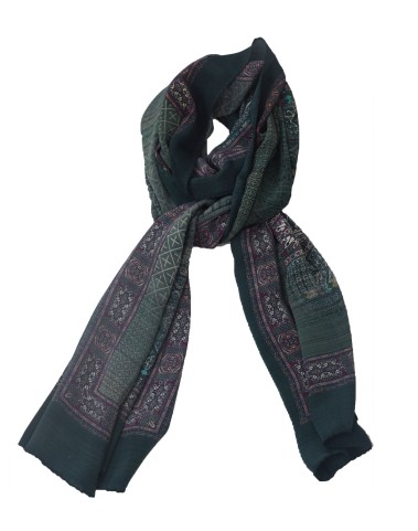 Crepe Silk Scarf - Green Abstract