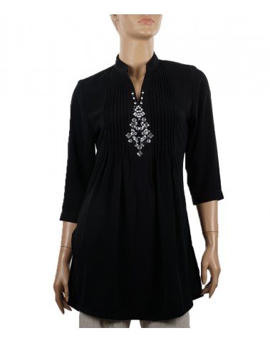 Embroidered Lycra Kurti - Black