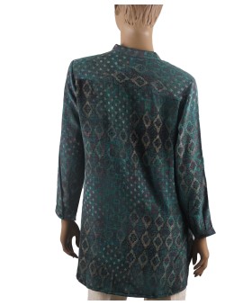 Long Silk Shirt - Green Abstract