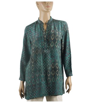 Long Silk Shirt - Green Abstract