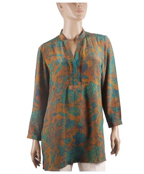 Long Silk Shirt - Green Leaf 