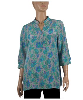 Short Silk Shirt - Blue Floral