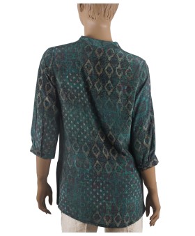 Short Silk Shirt - Green Abstract 