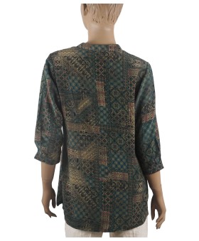 Short Silk Shirt - Olive Green Prints