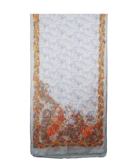 Cotton Scarves - Grey And Orange Paisley