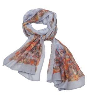 Cotton Scarves - Grey And Orange Paisley