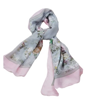 Crepe Silk Scarf - White Flowers 