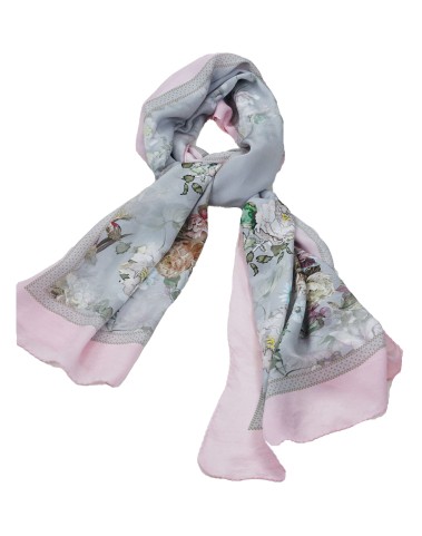 Crepe Silk Scarf - White Flowers 