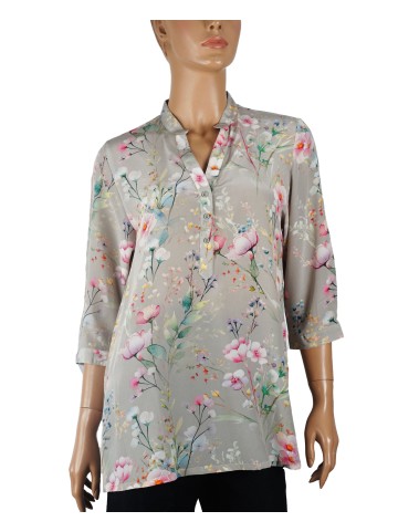 Short Silk Shirt - Pretty Pink Flowers