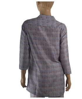 Casual Kurti - Grey Ikat Embroidery