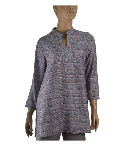 Casual Kurti - Grey Ikat Embroidery