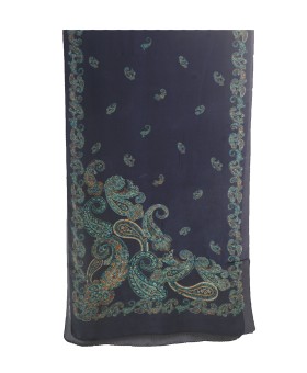 Crepe Silk Scarf - Peacock Green Paisley