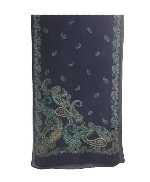 Crepe Silk Scarf - Peacock Green Paisley