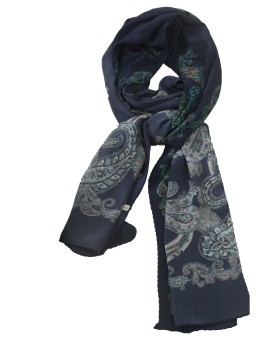 Crepe Silk Scarf - Peacock Green Paisley