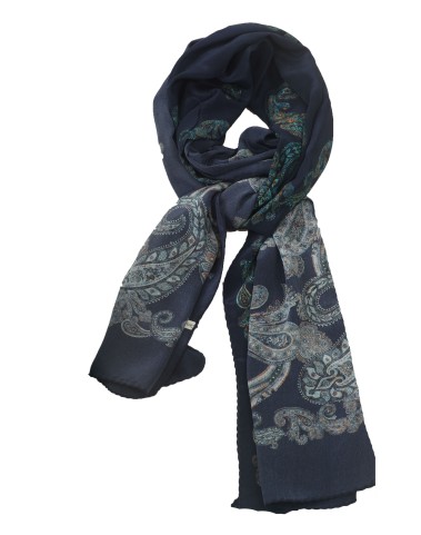 Crepe Silk Scarf - Peacock Green Paisley