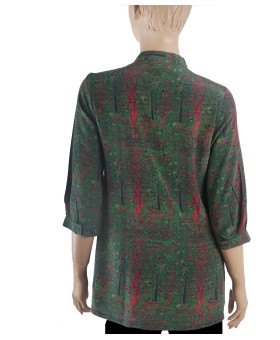 Short Silk Shirt - Green Abstract