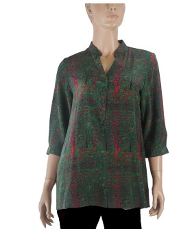 Short Silk Shirt - Green Abstract