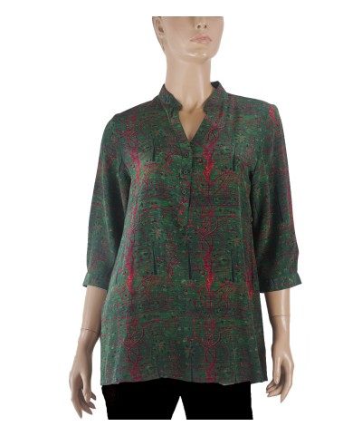 Short Silk Shirt - Green Abstract