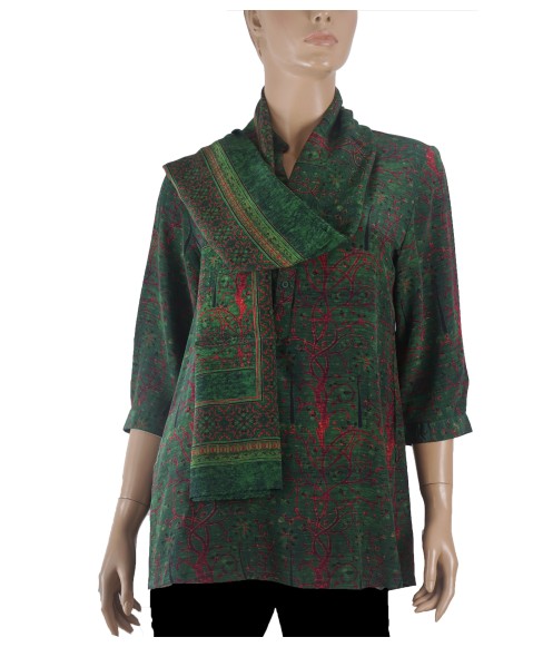 Short Silk Shirt - Green Abstract