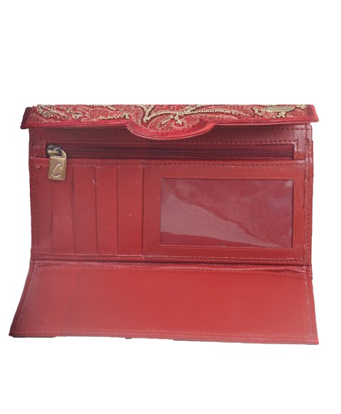 Ashika Wallet - Marron Wallet With the Golden Bead Work 