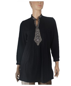 Embroidered Polyester Kurti - Black