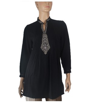 Embroidered Polyester Kurti - Black