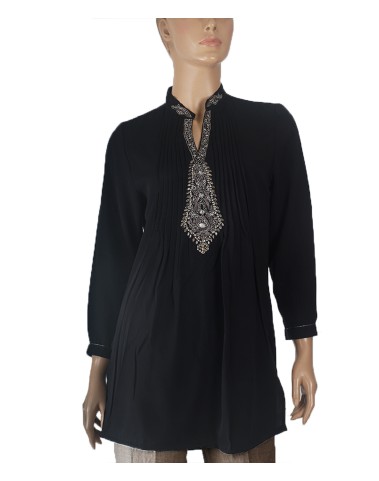 Embroidered Polyester Kurti - Black