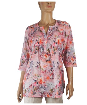 Casual Kurti - Pink And Orange Flowers