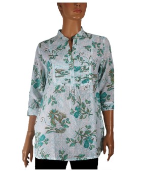 Casual Kurti - Aqua Blue Leaf