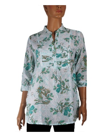 Casual Kurti - Aqua Blue Leaf