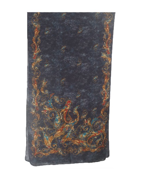 Crepe Silk Scarf - Blue Paisley