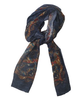 Crepe Silk Scarf - Blue Paisley