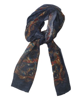 Crepe Silk Scarf - Blue Paisley