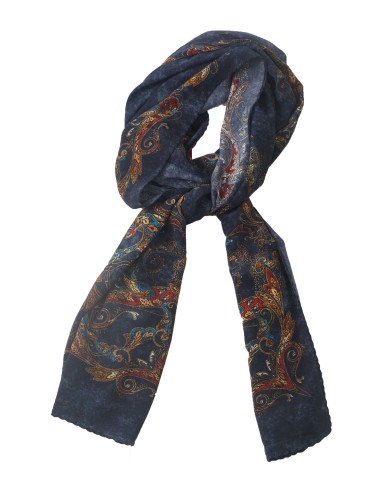 Crepe Silk Scarf - Blue Paisley