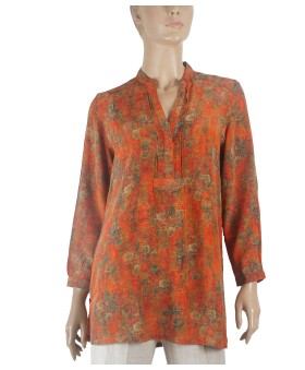 Long Silk Shirt - Pretty Beige Floral