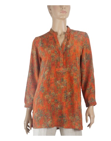 Long Silk Shirt - Pretty Beige Floral