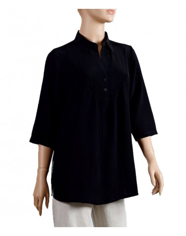 Black Pleated Plain Silk Shirt