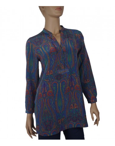 Long Silk Shirt - Royal Blue & Green Paisley