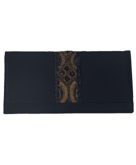 Border Wallet - Navy Blue And Golden Embroidery