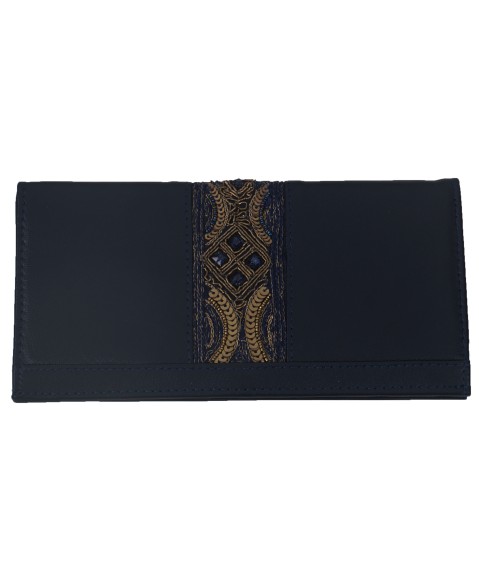 Border Wallet - Navy Blue And Golden Embroidery