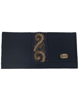 Border Wallet - Navy Blue And Golden Embroidery