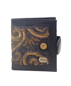 Folding Wallet - Navy Blue Embroidered