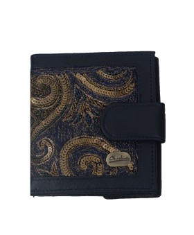 Folding Wallet - Navy Blue Embroidered