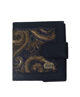 Folding Wallet - Navy Blue Embroidered