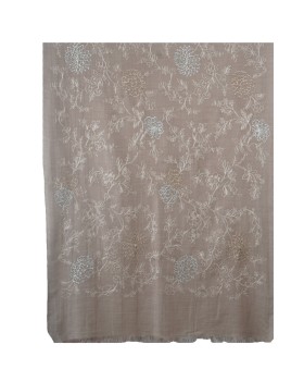 Embroidered Wool Shawl - Beige Floral Embroidery