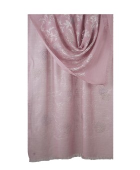 Embroidered Wool Shawl - Dusty Pink Base With White Flower Embroidery