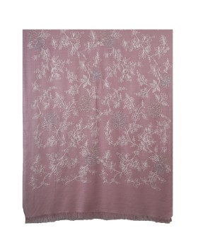 Embroidered Wool Shawl - Dusty Pink Base With White Flower Embroidery