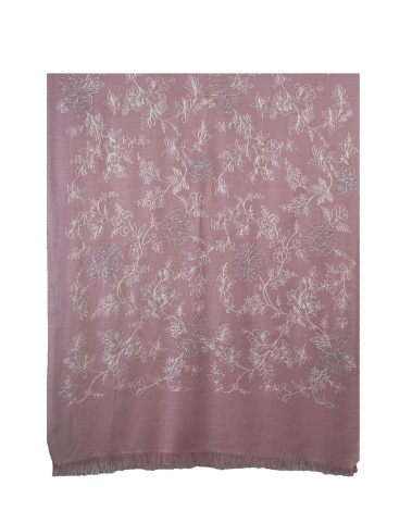 Embroidered Wool Shawl - Dusty Pink Base With White Flower Embroidery