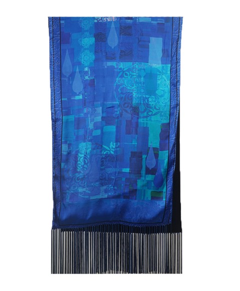 Blue Abstract Tassle Stole